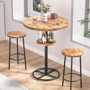 VECELO Bar Table And Chairs Set, Dark Brown