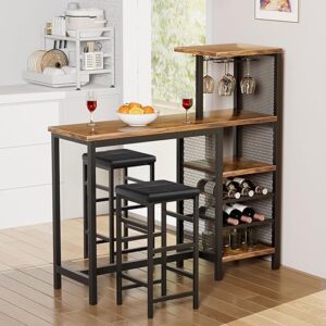 VECELO Bar Table And Chairs Set With Storage Shelves