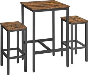 VASAGLE Bar Table Set With 2 Stools, Rustic Brown