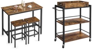 VASAGLE Bar Table Set With Stools And Cart