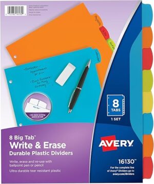 AVERY Big Tab Write & Erase Dividers, 8-Tab Set (16130)