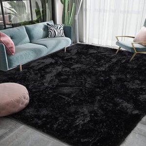 HOMORE Black Fluffy Shaggy Rug, 4x6 Feet