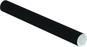 Aviditi Black Mailing Tubes With Caps, 2"x18", 50-Pack