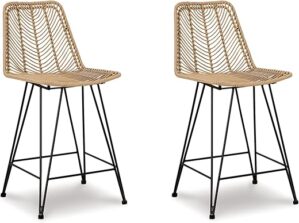 Signature Design by Ashley Bohemian Wicker Counter Height Barstool Set