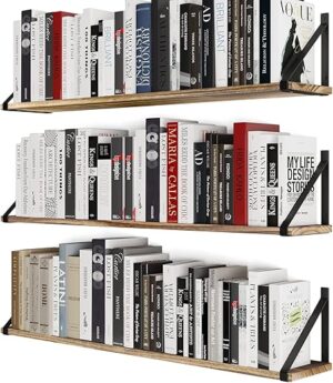 Wallniture Bora 36 Inch Burned Wood Floating Shelves