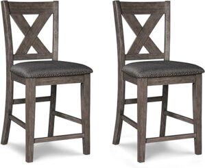 Signature Design by Ashley Caitbrook Rustic Upholstered Barstool Set, Gray