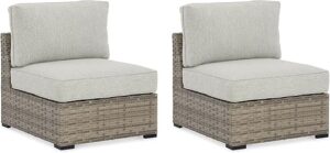 Signature Design by Ashley Calworth Resin Wicker Patio Armless Chair, Beige