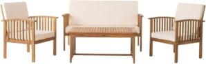 Christopher Knight Home Carolina Outdoor Acacia Sofa Set, 4-Pcs