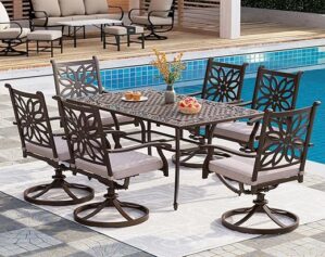 PHI VILLA Cast Aluminum Patio Dining Set, 7 Piece