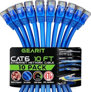 GearIT Cat 6 Ethernet Cable 10 ft (10-Pack)