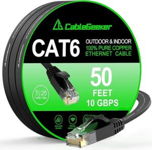 CableGeeker Cat 6 Ethernet Cable 50 Ft Flat