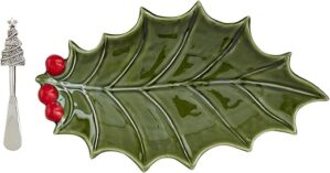 Mud Pie Ceramic Holly Trays And Spreader, Green