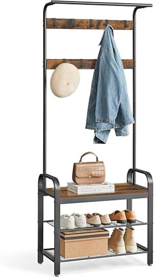 VASAGLE Coat Rack Hall Tree With Shoe Bench