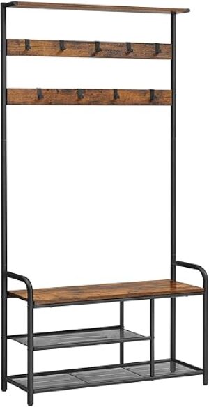 VASAGLE Coat Rack With Shoe Bench, Industrial