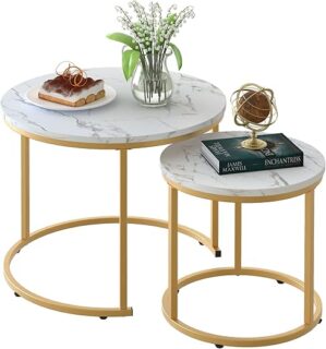aboxoo Coffee Table Set, White & Gold
