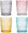 Amzcku Colored Drinking Glasses Set, Vintage Glassware 10 oz