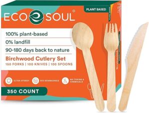 ECO SOUL Compostable Wooden Cutlery Set [350-Pack]