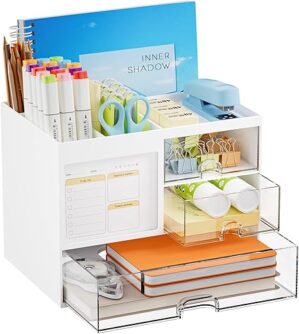 Marbrasse Desk Organizer With Drawers And Compartments