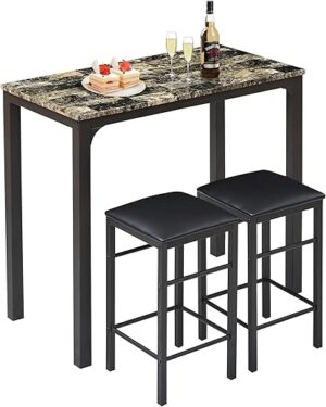 VECELO Dining Table Set With 2 Stools
