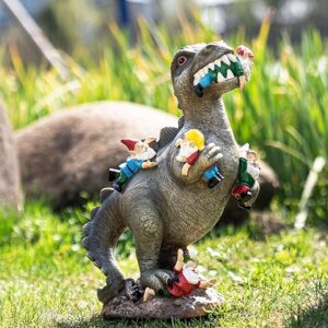 SOWSUN Dinosaur Gnomes Garden Statues, 14”