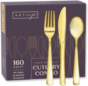 SETUP Disposable Gold Combo Cutlery Set 160 Count
