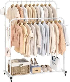 Laiensia Double Rods Garment Rack With Wheels