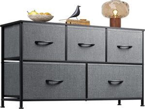 WLIVE Dresser With 5 Drawers, Dark Grey