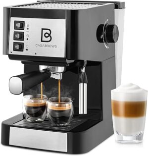 CASABREWS Espresso Machine With Milk Frother, Black/Silver