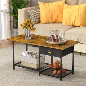DAOUTIME Farmhouse Coffee Table With Drawer