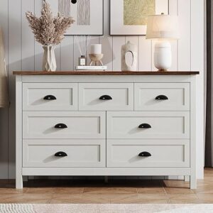 HOUROM Farmhouse White 7 Drawer Dresser