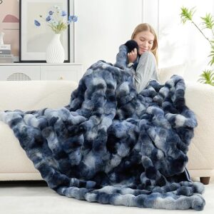 Cozy Bliss Faux Fur Throw Blanket, Tie-dye Blue