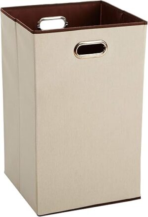 Amazon Basics Foldable Rectangular Laundry Basket, Beige/Brown
