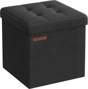SONGMICS Foldable Small Ottoman Foot Rest, Ink Black