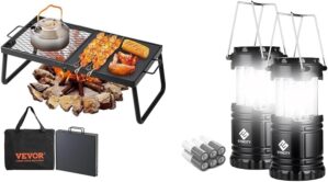 VEVOR Folding Campfire Grill & LED Lanterns Bundle
