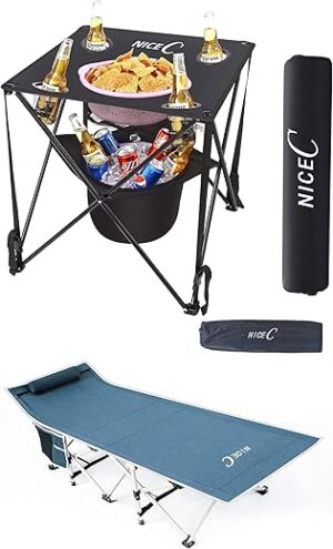 Nice C Folding Table With Cooler + Camping Cot
