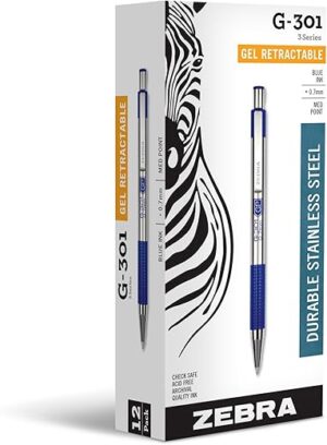 Zebra Pen G-301 Retractable Gel Ink Pen, Medium Point