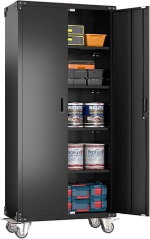 Aobabo Garage Storage Cabinet With Wheels, Black