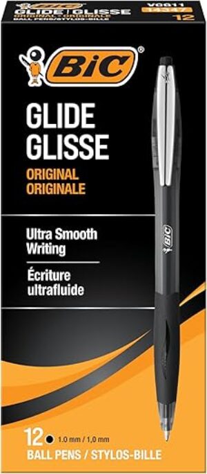 BIC Glide Black Retractable Ballpoint Pens, Medium Point