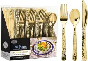Lillian Tablesettings Gold Pebbled Heavyweight Disposable Cutlery Set