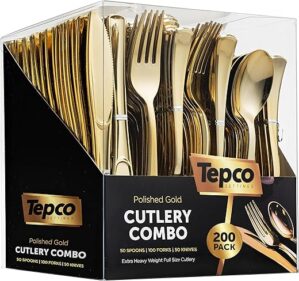 Tepco Settings Gold Plastic Silverware Set - 200 Pieces