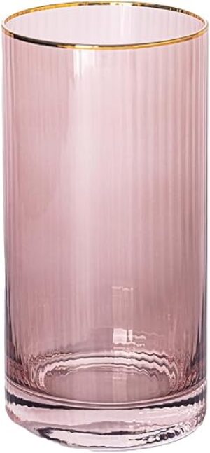 Mary Square Gold Rim 20 Ounce Ribbed Glass Tumbler