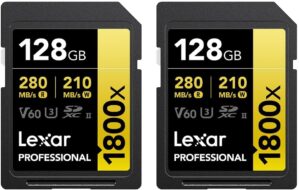 Lexar Gold Series 1800x 128GB UHS-II SDXC Memory Card, 2-Pack