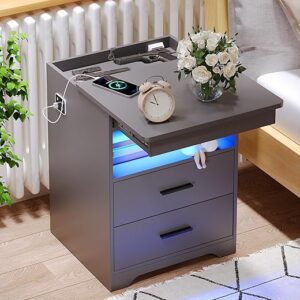 FREDEES Gun Drawer Nightstand With Charging Ports