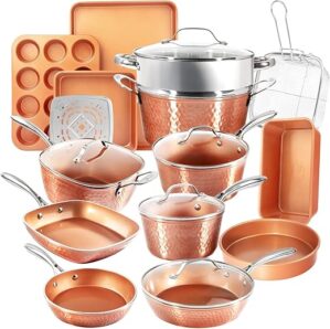 GOTHAM STEEL Hammered Copper 20 Piece Cookware Set