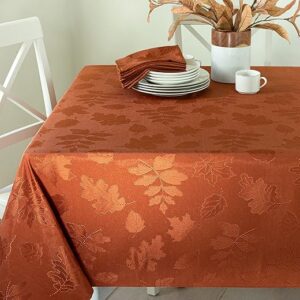 Benson Mills Harvest Legacy Damask Fabric Tablecloth (Rust/Burnt Orange, 60″ x 120″ Rectangular)