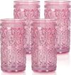 abrwyy Highball Vintage Colored Glassware Set, Pink