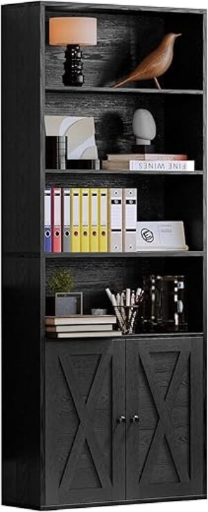 IRONCK Industrial Bookshelves With Doors, 6 Shelf