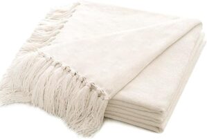 RECYCO Ivory White Chenille Throw Blanket 50"x60