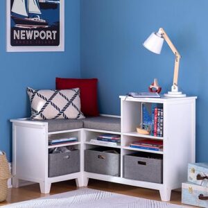 Martha Stewart Kids' Corner Nook - Creamy White: Wooden Storage Bench Bookcase