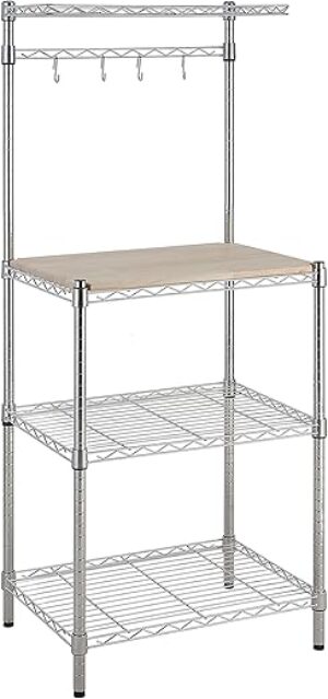 Amazon Basics Kitchen Storage Baker's Rack, Chrome/Beige